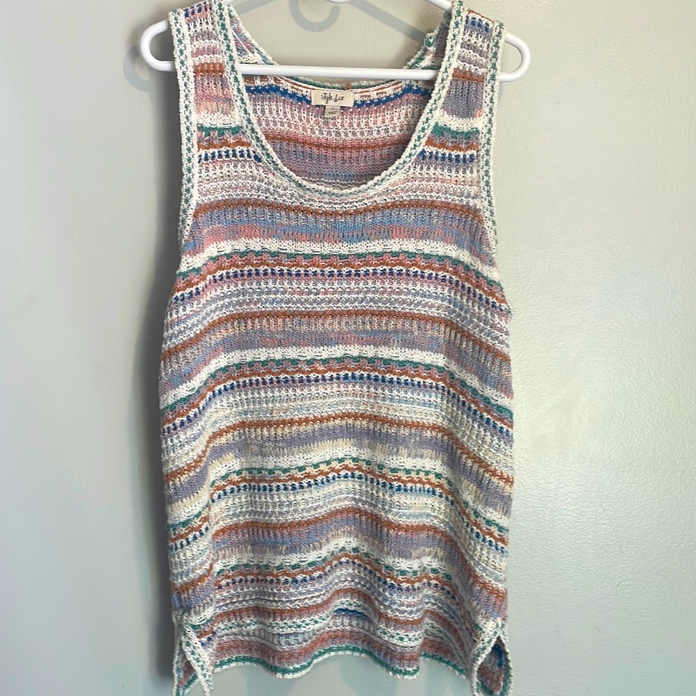 Style & Co Striped Crochet Tank Top Size XL